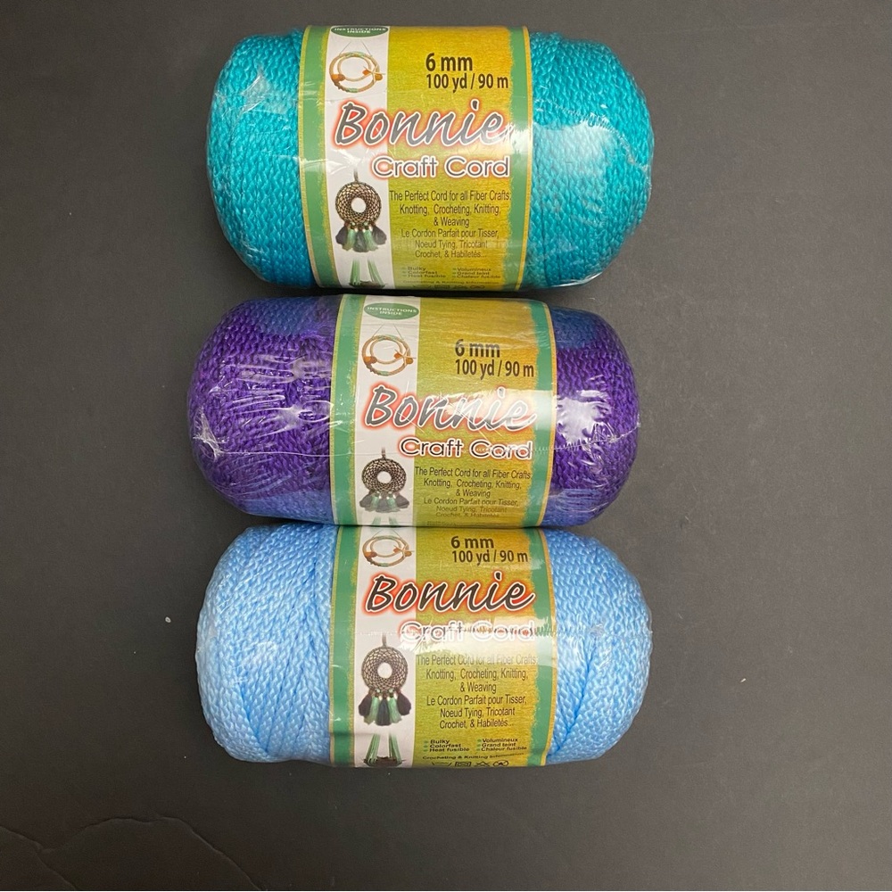 Pepperell Bonnie Macrame Craft Cord Lot of Purple, Sky Blue, Turquoise 6mmX100yd - Picture 1 of 2